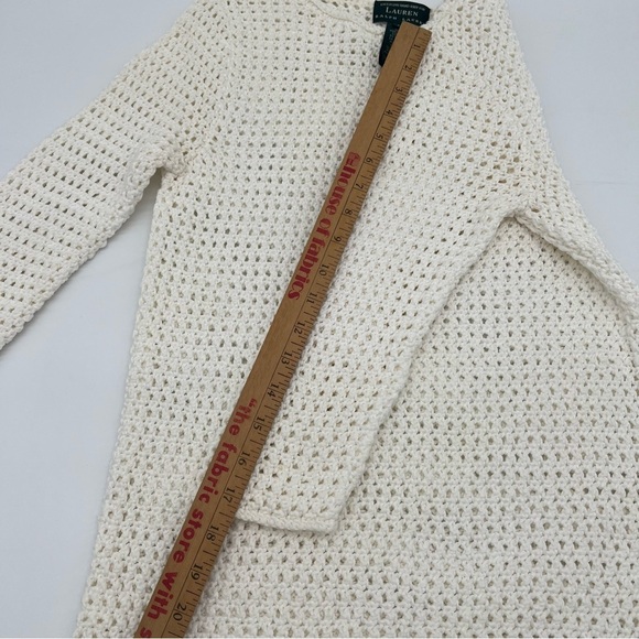 Lauren Ralph Lauren Cream Crochet Tunic Sweater M Hand Knit 100% Cotton Boho - Picture 7 of 11